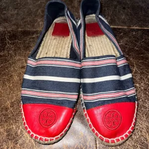 Tory Burch Red Blue White Leather Colorblock Espadrilles Shoes 10