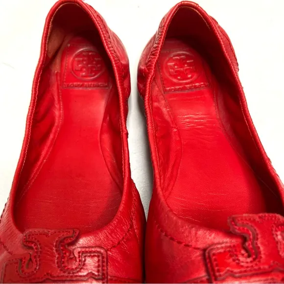 TORY BURCH Red Leather Cap Toe Ballet Flats