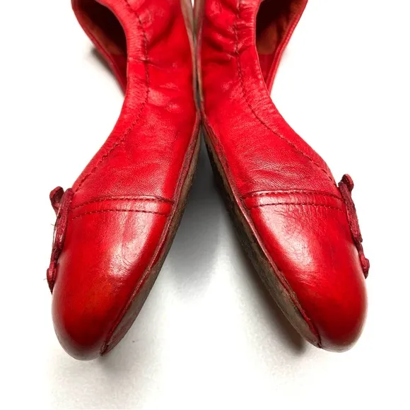TORY BURCH Red Leather Cap Toe Ballet Flats