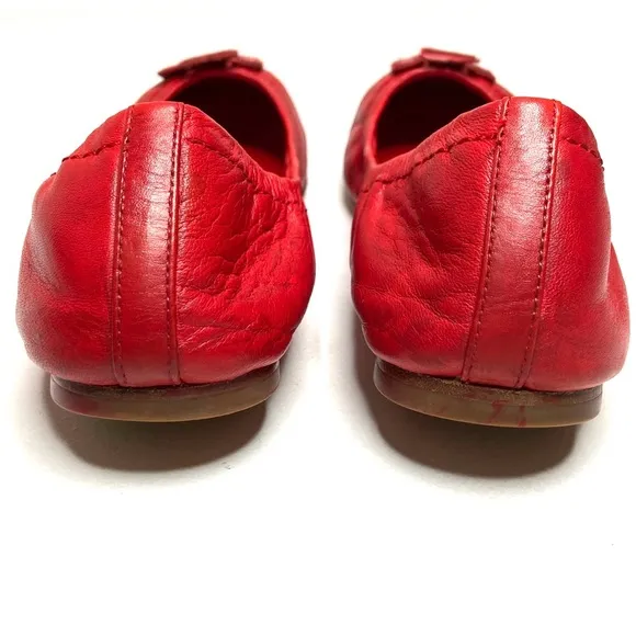 TORY BURCH Red Leather Cap Toe Ballet Flats