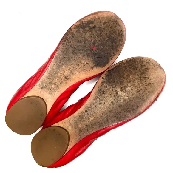 TORY BURCH Red Leather Cap Toe Ballet Flats