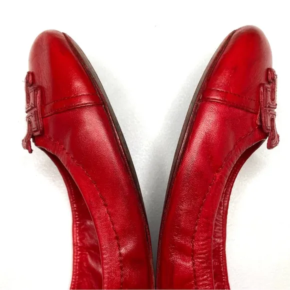 TORY BURCH Red Leather Cap Toe Ballet Flats