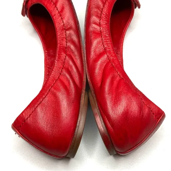 TORY BURCH Red Leather Cap Toe Ballet Flats