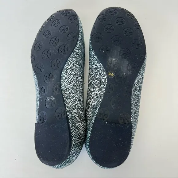 TORY BURCH Reva Gray Stingray Print Leather Slip On Ballet Flats Sz 10 1/2 M