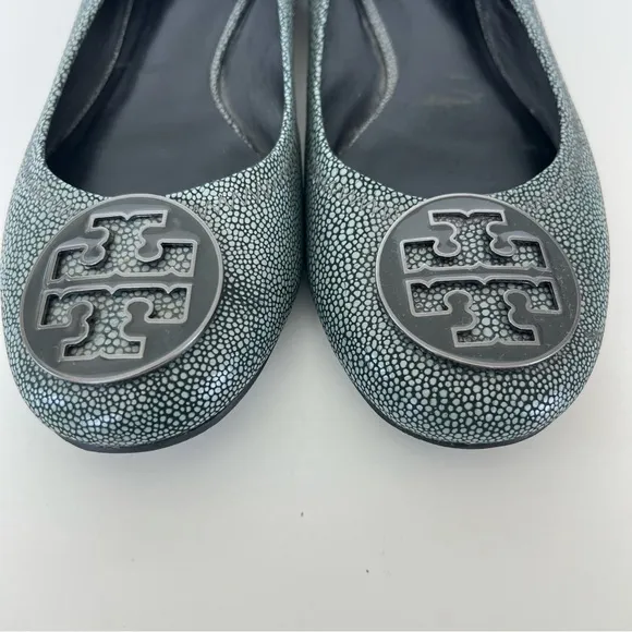 TORY BURCH Reva Gray Stingray Print Leather Slip On Ballet Flats Sz 10 1/2 M