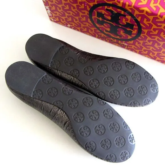 TORY BURCH Reva lizard embossed leather ballet flats 9.5