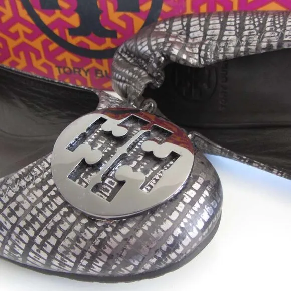 TORY BURCH Reva lizard embossed leather ballet flats 9.5