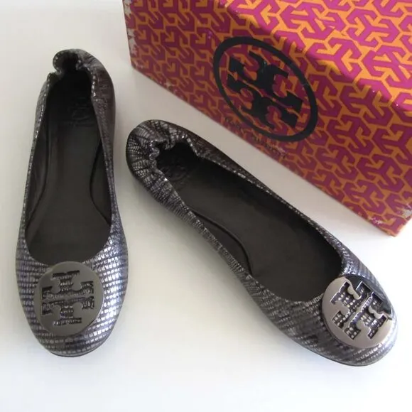 TORY BURCH Reva lizard embossed leather ballet flats 9.5