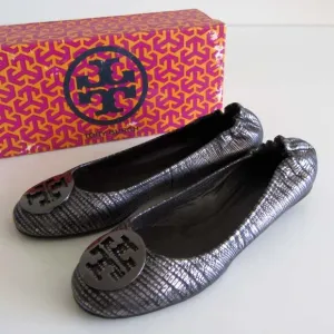 TORY BURCH Reva lizard embossed leather ballet flats 9.5