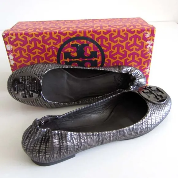 TORY BURCH Reva lizard embossed leather ballet flats 9.5