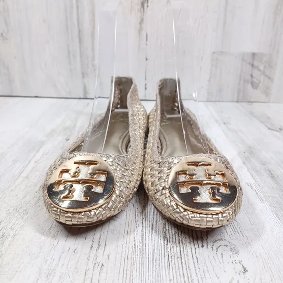 Tory Burch Reva Pasedena Woven Ballet Gold Flats #202