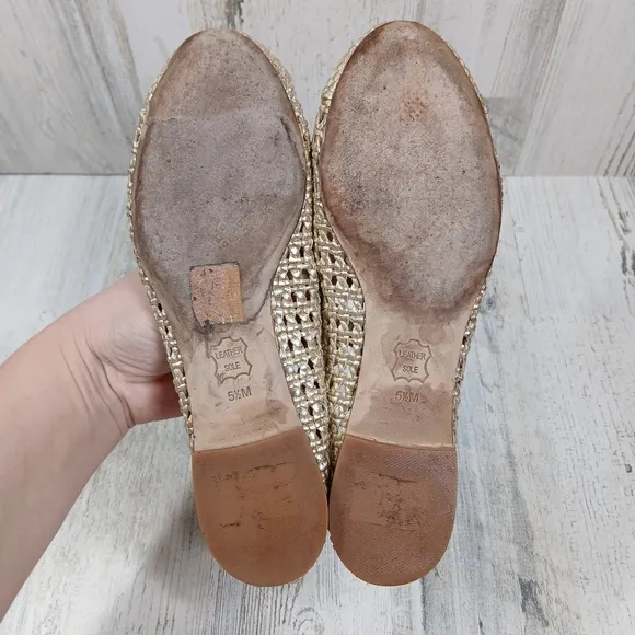 Tory Burch Reva Pasedena Woven Ballet Gold Flats #202
