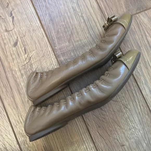 Tory Burch Romy Flats Ballet Slipper Slip-On Nude Mestico Patent Leather Flats