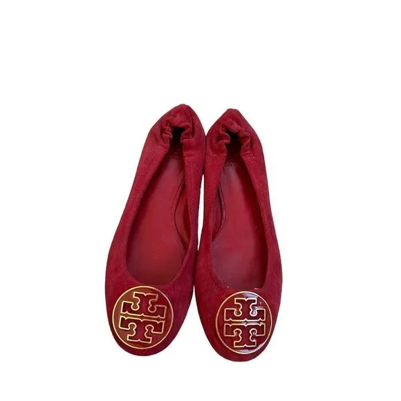 Tory Burch Slip-On Suede Reva Ballet Flats Womens Red Size 9.5