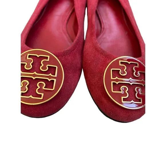 Tory Burch Slip-On Suede Reva Ballet Flats Womens Red Size 9.5
