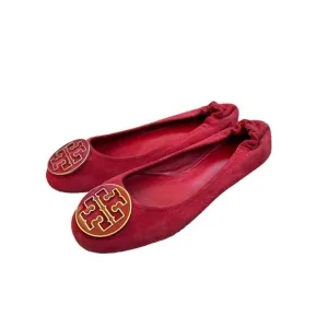 Tory Burch Slip-On Suede Reva Ballet Flats Womens Red Size 9.5