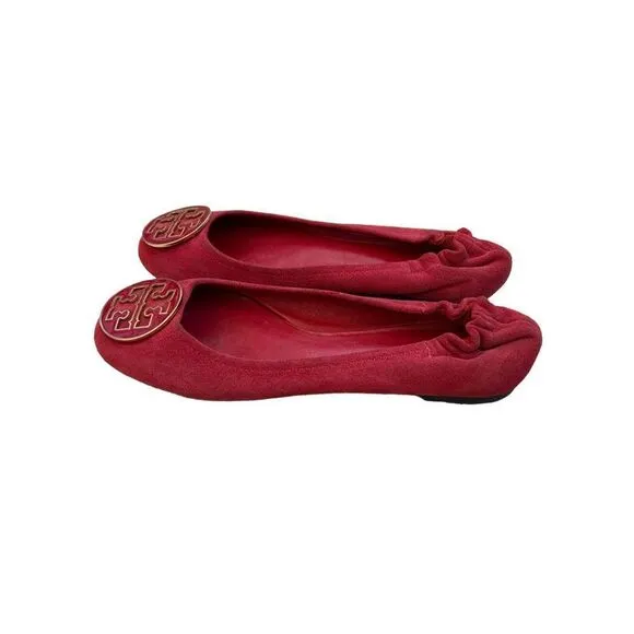 Tory Burch Slip-On Suede Reva Ballet Flats Womens Red Size 9.5