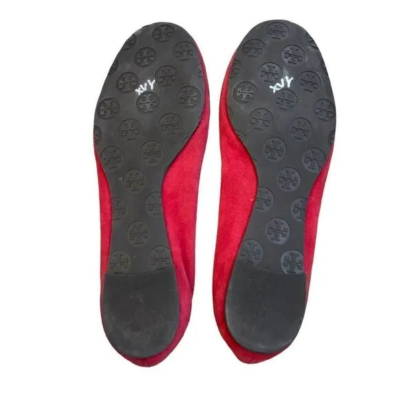 Tory Burch Slip-On Suede Reva Ballet Flats Womens Red Size 9.5