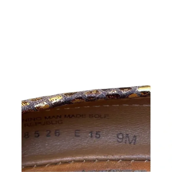 Tory Burch Snakeskin Metallic gold flats with small back hee size 9
