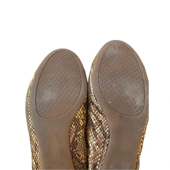 Tory Burch Snakeskin Metallic gold flats with small back hee size 9