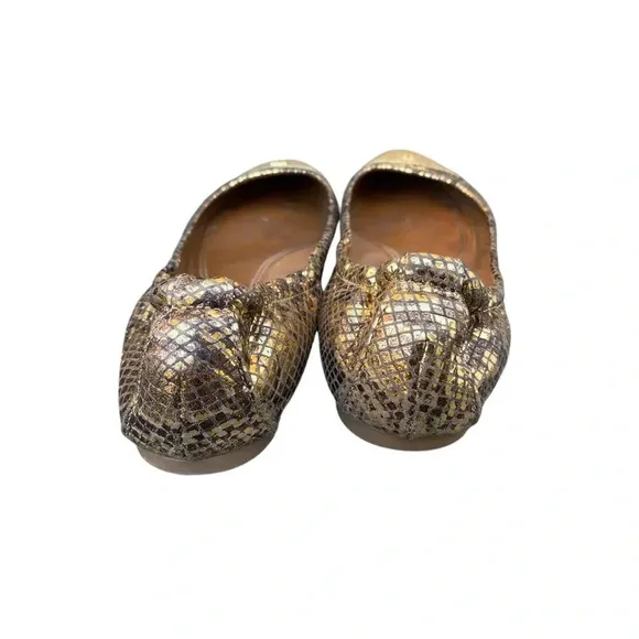 Tory Burch Snakeskin Metallic gold flats with small back hee size 9