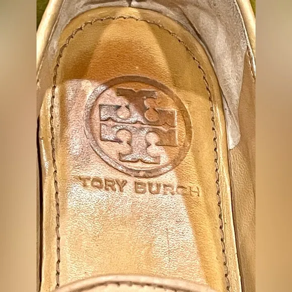 Tory Burch soft leather slip on loafers w/ woven/jeweled embellishments, 6, EUC
