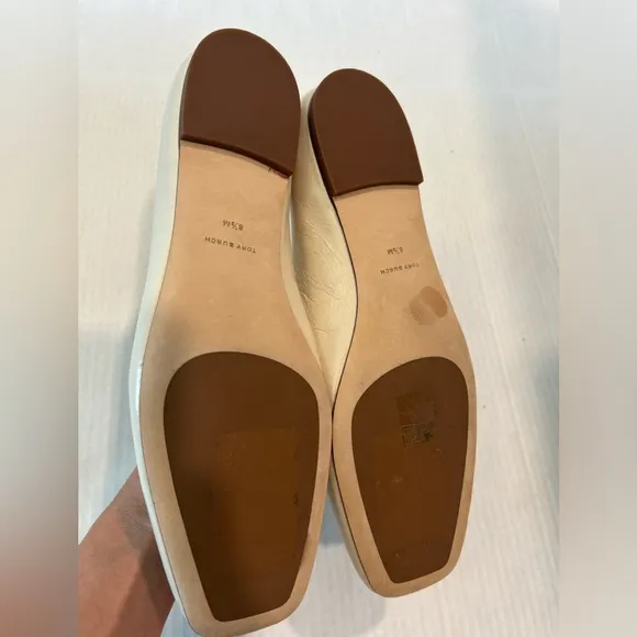 Tory Burch Square Toe Leather Georgia Ballet Flats Size 8.5M Brie