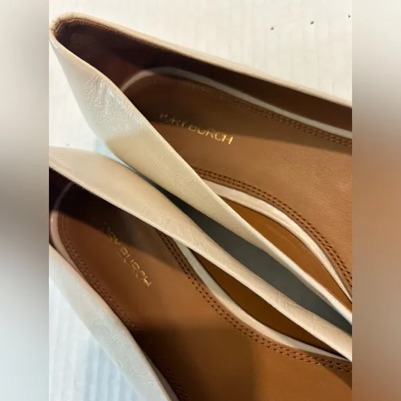 Tory Burch Square Toe Leather Georgia Ballet Flats Size 8.5M Brie