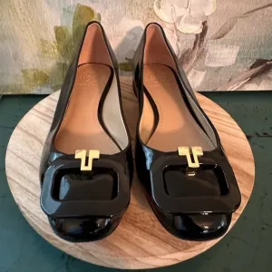 TORY BURCH T-Ring‎ Flat Black Patent Calf Flats size 7C
