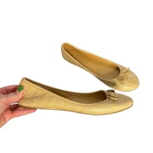 Tory Burch tan embroidered quilted leather round toe ballet flats size 9.5