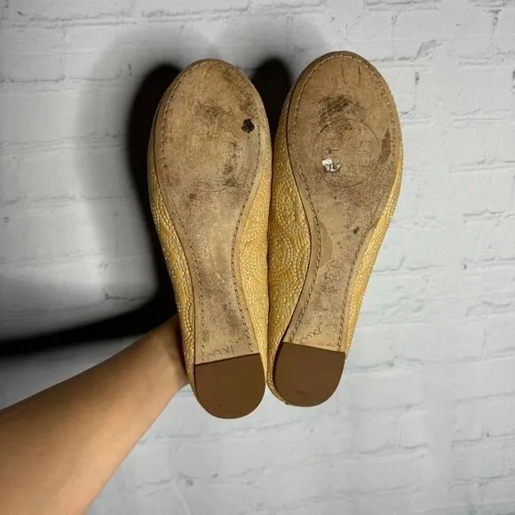 Tory Burch tan embroidered quilted leather round toe ballet flats size 9.5