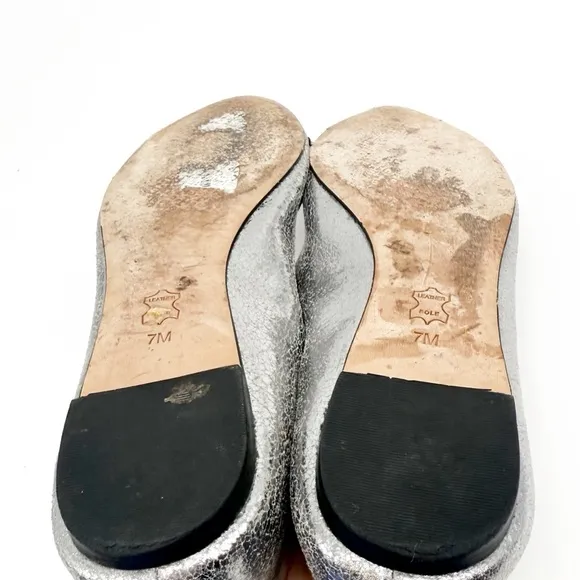 TORY BURCH Vanessa Silver Crackle Crystal Bow Slip On Flats Pointy Toe, Size 7M