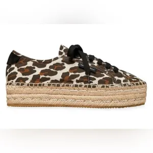 TORY BURCH Wo Seaside Leopard-Print Canvas Oxford Espadrilles size 7.5 New
