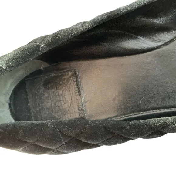 Tory burch women’s kaitlin black quilted suede smocking slipper ballet flats 9.5