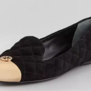 Tory burch women’s kaitlin black quilted suede smocking slipper ballet flats 9.5
