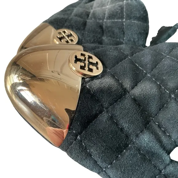 Tory burch women’s kaitlin black quilted suede smocking slipper ballet flats 9.5