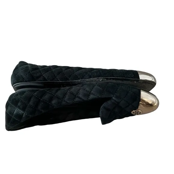 Tory burch women’s kaitlin black quilted suede smocking slipper ballet flats 9.5