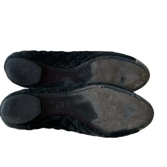 Tory burch women’s kaitlin black quilted suede smocking slipper ballet flats 9.5
