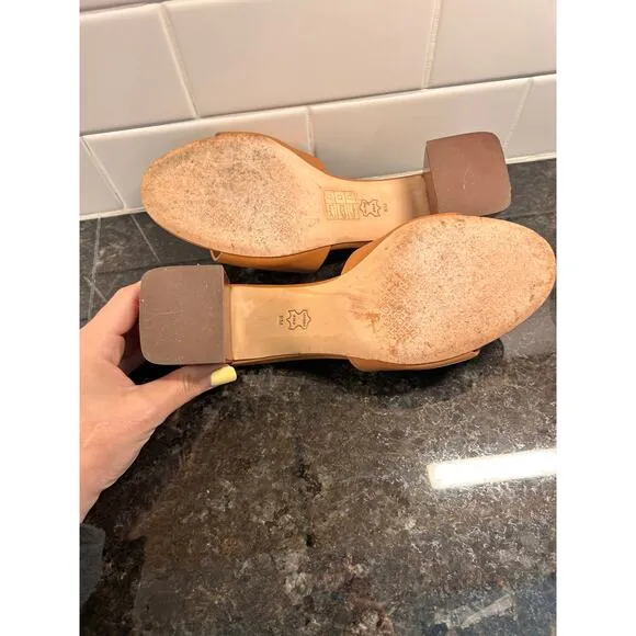 Tory Burch Women's Leather Ines Mule Sandals Block Heel Vacation Brown Size 8M