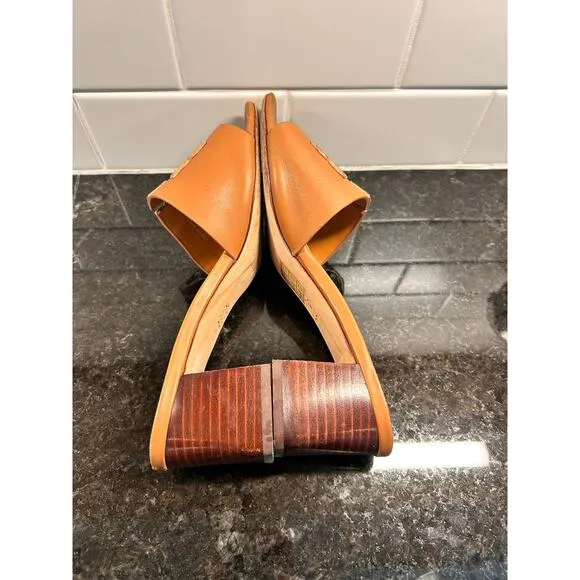 Tory Burch Women's Leather Ines Mule Sandals Block Heel Vacation Brown Size 8M