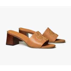 Tory Burch Women's Leather Ines Mule Sandals Block Heel Vacation Brown Size 8M