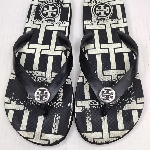 Tory Burch Women's Rubber Gold Logo Thong Flip Flop Flats Sandals Size 7.5