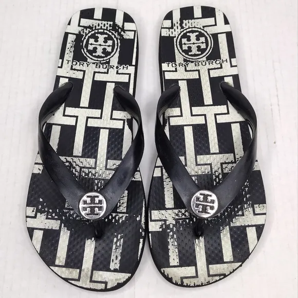 Tory Burch Women's Rubber Gold Logo Thong Flip Flop Flats Sandals Size 7.5