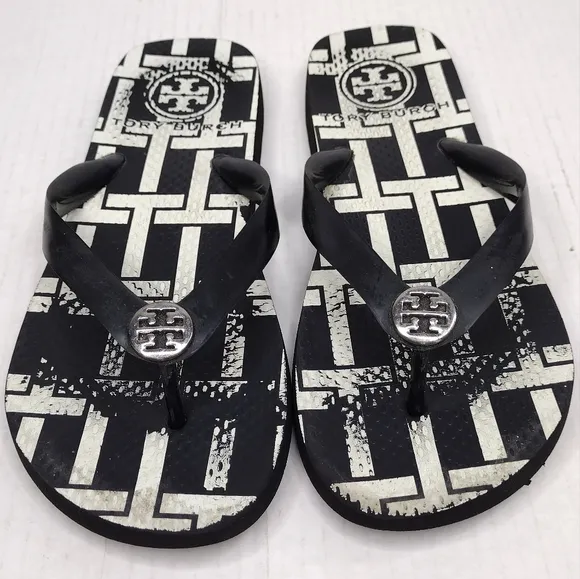 Tory Burch Women's Rubber Gold Logo Thong Flip Flop Flats Sandals Size 7.5