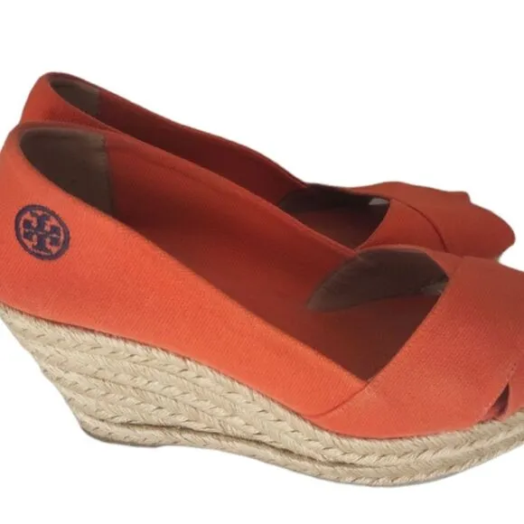 Tory Burch Filipa Solid Orange Espadrille Wedge Women's size 6.5