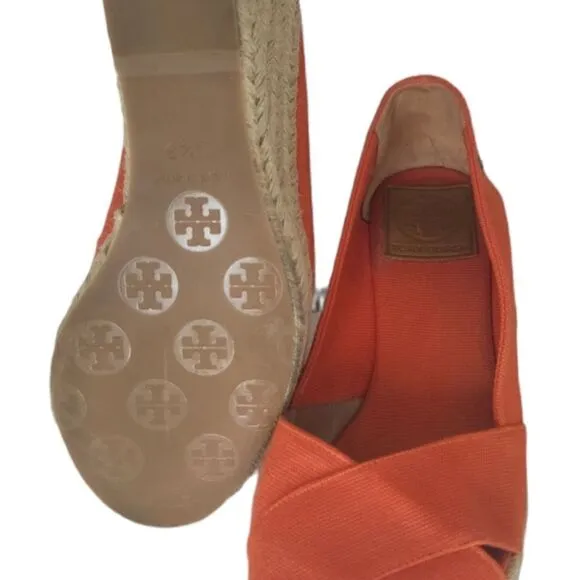 Tory Burch Filipa Solid Orange Espadrille Wedge Women's size 6.5