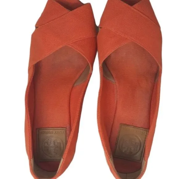 Tory Burch Filipa Solid Orange Espadrille Wedge Women's size 6.5