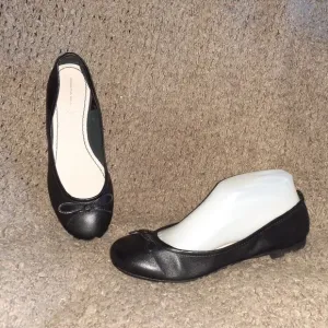 TOSCA BLU-Black Leather Ballet Flats-Bow Detail-Sz 38-7.5 US-NWOB