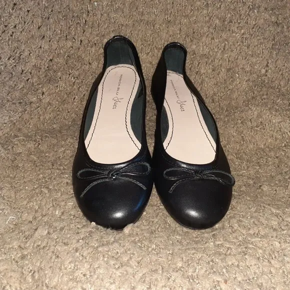 TOSCA BLU-Black Leather Ballet Flats-Bow Detail-Sz 38-7.5 US-NWOB