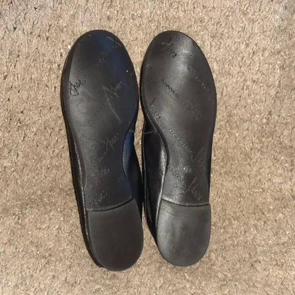 TOSCA BLU-Black Leather Ballet Flats-Bow Detail-Sz 38-7.5 US-NWOB